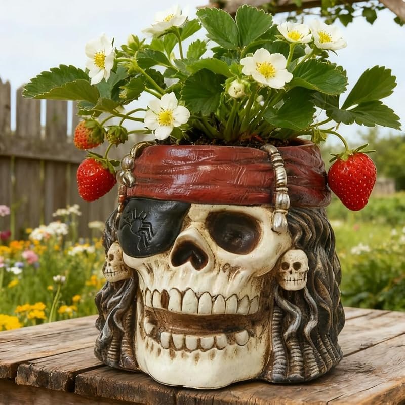 Skull Planter, Skulls Flower Pot, Skull Bowl, Skeleton Succulent Pots, Gothic Plant Pots with Drainage, Goth Statue