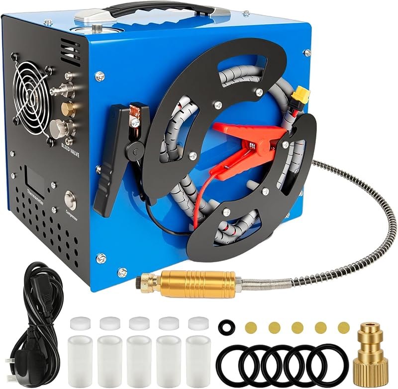 PCP Air Compressor, 4500Psi/30Mpa, 350W Motor, Unique Vertical+Wire Spool Portable Design, Auto-Stop, Oil/Water-Free