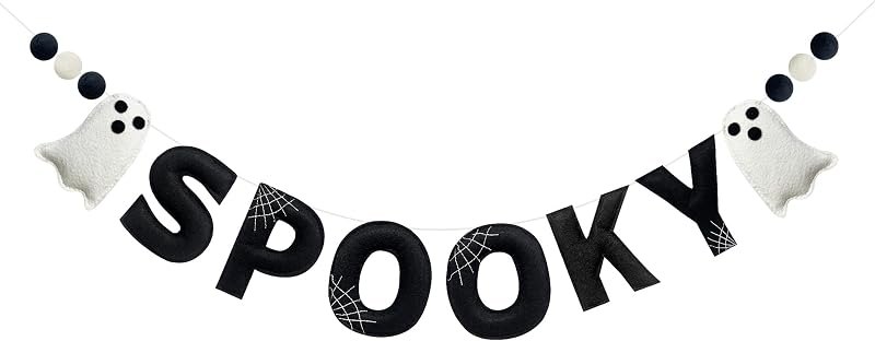 Halloween Decorations Pre-Strung Felt Spooky Sign Spiderweb Ghost Banner Wool Felt Ball Garland for Spooky Halloween