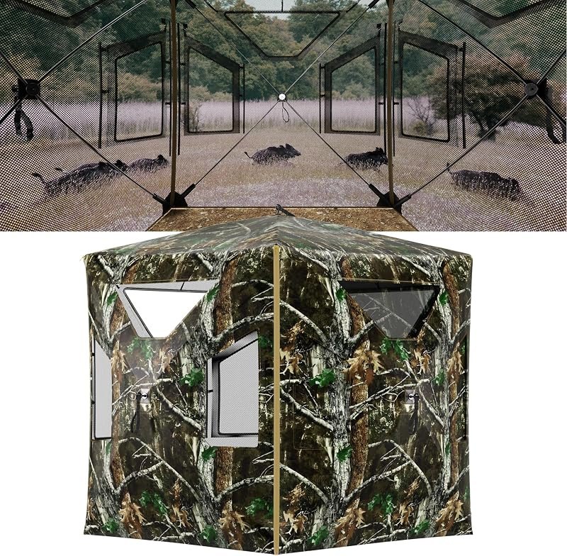 Hunting Blind, 2-3 Person Pop Up Blind 270 Degree See Through, Portable Hunting Ground Blind for Deer Hunting