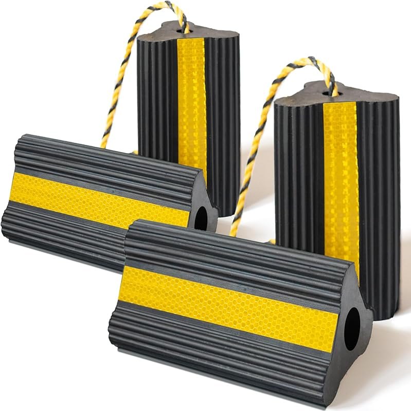 Wheel Chocks RV Trailer, Heavy-Duty Rubber, 8mm Teeth, 2 Pairs (4 Count)