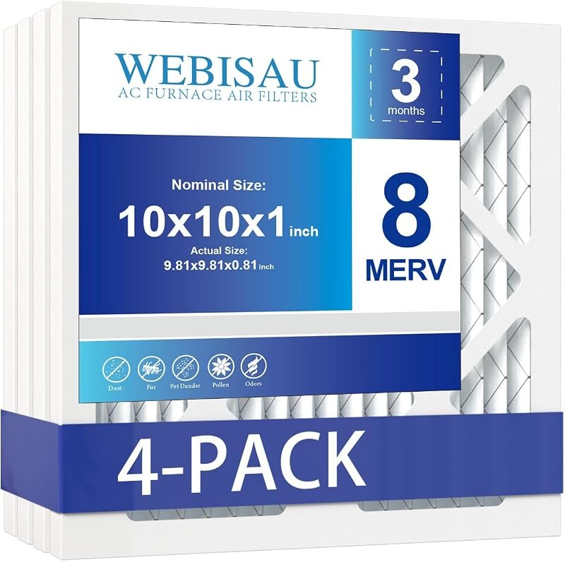 10x10x1 MERV 8 Air Filter 4-Pack for HVAC Furnance — hvac furnace filter for hvac furnace filter