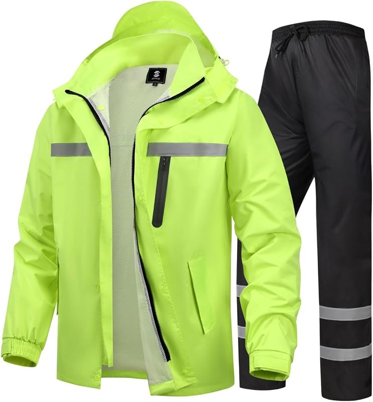 Men's Rain Suit High Visibility Reflective Work Rain Jacket Pants for All Sport Farm Fishing Motorcycle — motorcycle