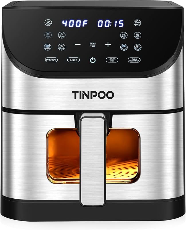 Air Fryer TINPOO 6.2 QT Oilless Large Capacity 1500W Oven Air Fryers Healthy Cooker with 10 Preset, Visual Cooking