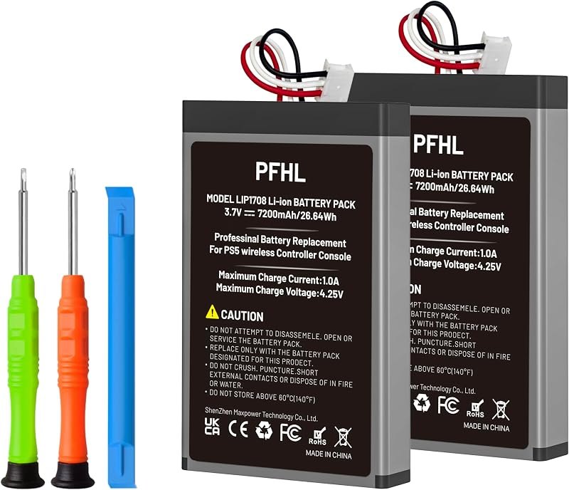 2 Pack 7200mAh LIP1708, PS5 Battery, (2026 New Upgrade) New 0 Cycle High Capacity Battery for Sony PlayStation 5