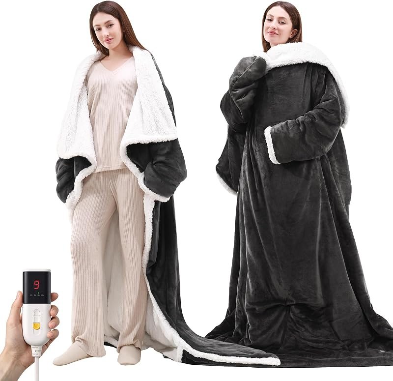 NIORSUN Heated Blanket Throw with Foot Pocket, Wearable Electric Blanket with 9 Heating Levels & 10 Time Settings