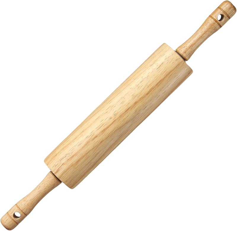 KARRYOUNG Natural Rubberwood Rolling Pin with Handles — copper rolling pin for copper rolling pin