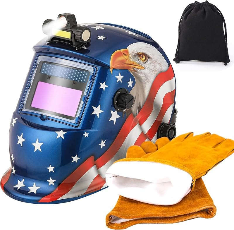 WR01A Welding Helmet Auto Darkening with LED Light True Color Solar Powered Welder Hood with Adjustable Shade Range