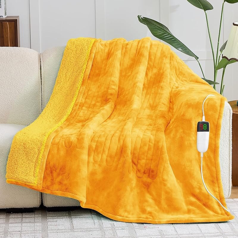 greenoak Heated Electric Blanket Throw, Faux Fur Sherpa Heating Blanket for Sofa Bed, Warm Winter Gifts for