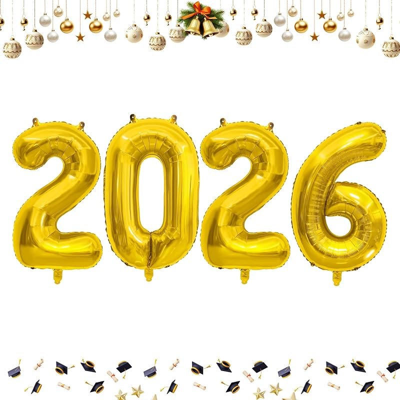 40 Inch 2026 Balloons Gold Foil Number Balloons for 2026 New Year Festival Celebration or Birthday Party Supplies