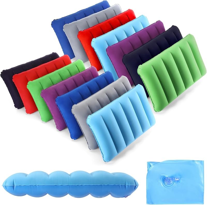 Geelin 14 Pieces Inflatable Camping Pillow 18.5 x 11.8 Inches Portable Compact Flocked Fabric Air Pillow for Travel