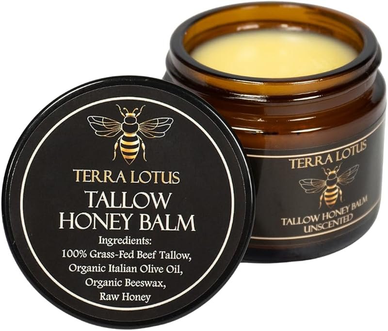 Terra Lotus - Organic Grass-Fed Beef Tallow Balm with Raw Honey - Moisturizing Cream - Handmade All-Natural