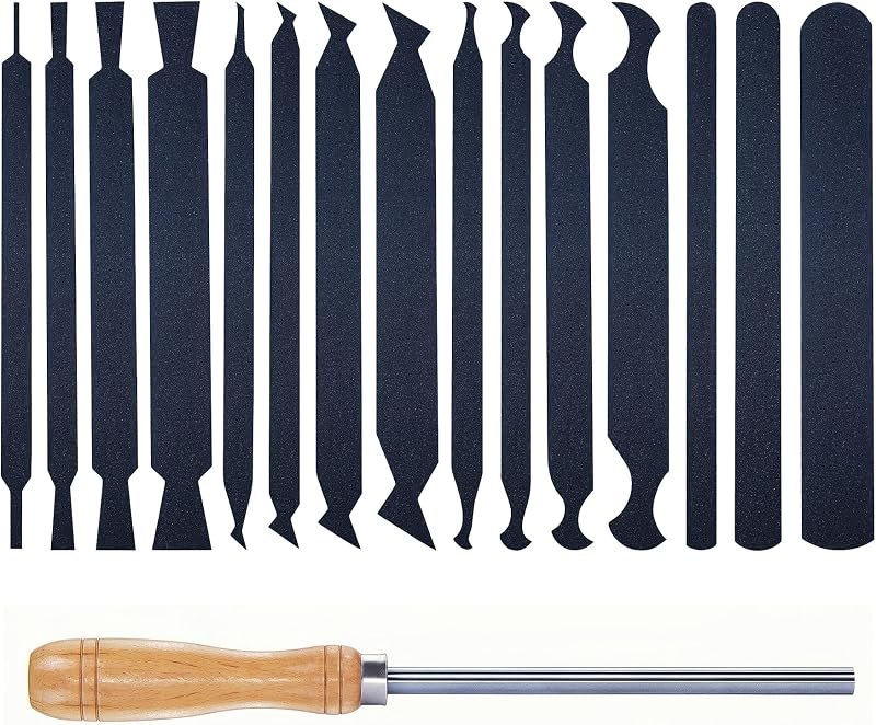 Cabinet Card Scrapers Set with Burnisher - 15 Shapes High-Strength Blue Spring Steel Woodworking Tools for Engraving