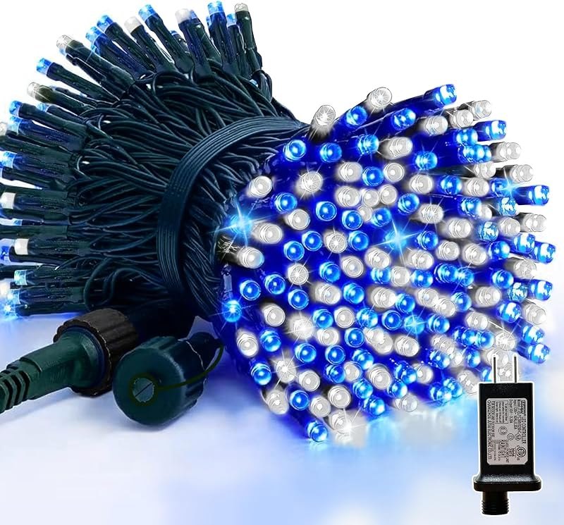 66FT 100 LED Blue White String Lights, 16 Modes Plug In Mini Fairy Lights, Waterproof Outdoor Christmas Lights for