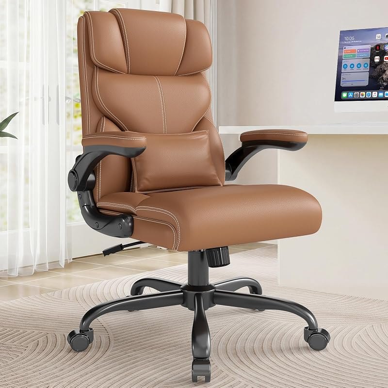 Executive Office Chair, Leather Office Desk Chair, 300 lb Capacity (Brown) — bifid leather office chair for bifid