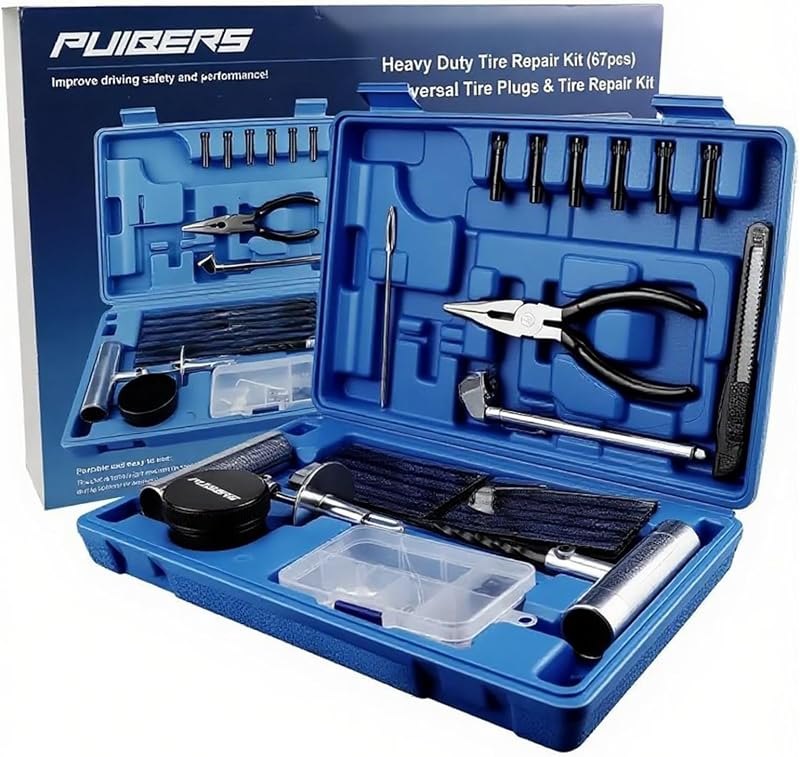 Tire Plug Kit Heavy Duty Professional - 67 Pcs Tire Repair Kit with Plugs for Car, Truck, SUV, Motorcycle, Semi Truck