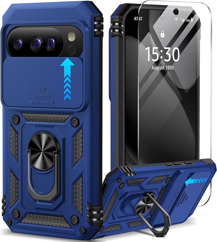 Taisairu for Google Pixel 10 Case/Pixel 10 Pro Case with Screen Protector & Slide Camera Lens Cover,Built-in Ring