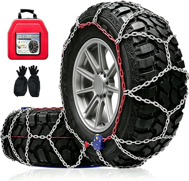 Snow Chains for Pickup Trucks, 2 Piece x 12mm, 1 Minute Quick Installation Tire Chains with Automatic Tensioner