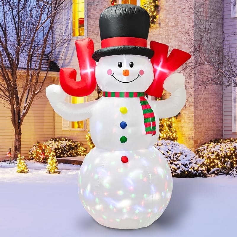 8ft Christmas Inflatables Outdoor Decorations, Christmas Blow up Snowman Built-in Rotating Colorful LED Lights, Xmas