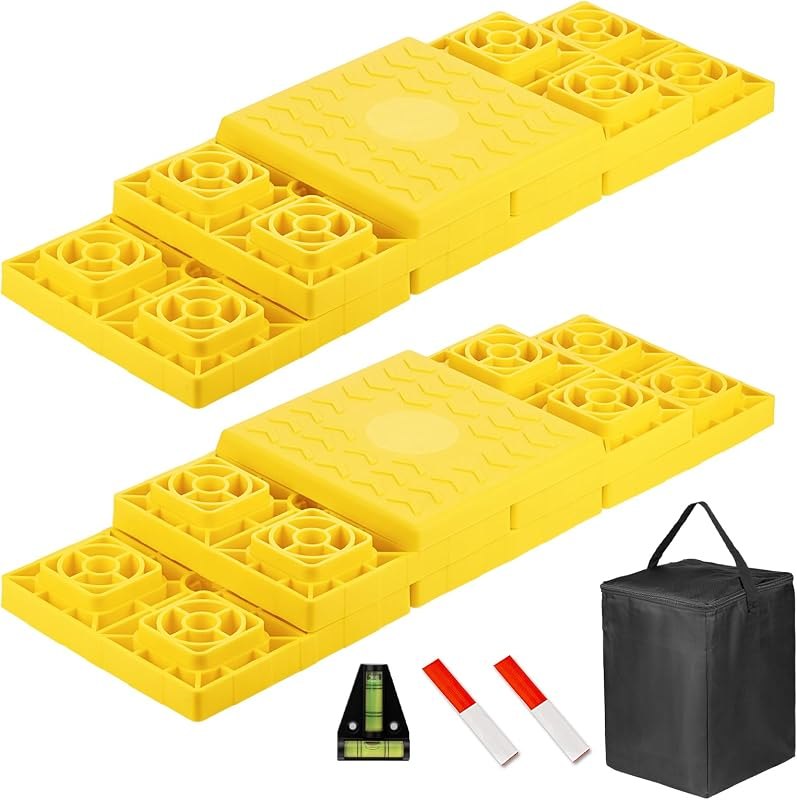 SheeChung 12 Pack RV Leveling Blocks, Heavy Duty Camper Leveling Blocks with Carrying Bag & Magnetic Leveler