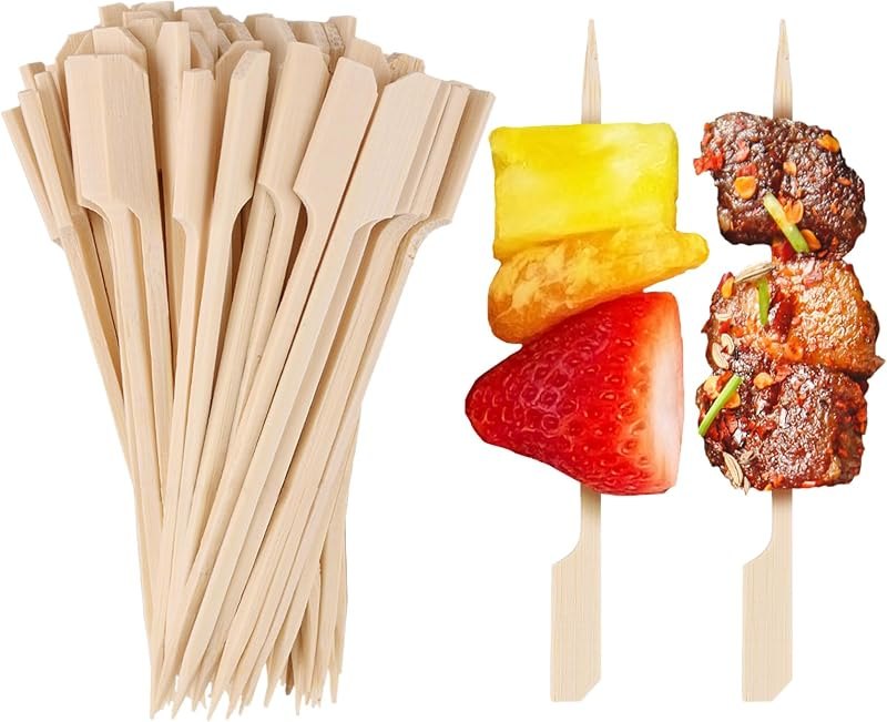 200PCS Cocktail Picks Bamboo Skewers for Appetizers 4.7inch Paddle Wooden Skewers, Fancy Flat Toothpicks for Party