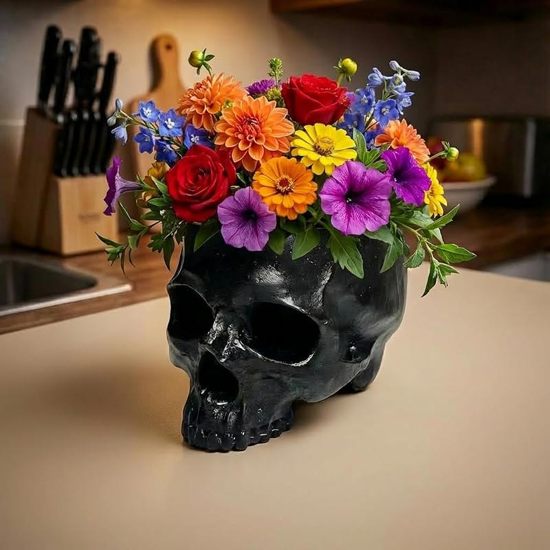 6.2"x4.2"x4" Skull Planter, Resin Skull Head Flower Pot for Plants with Drainage Hole, Gothic Home Office Desk Decor &