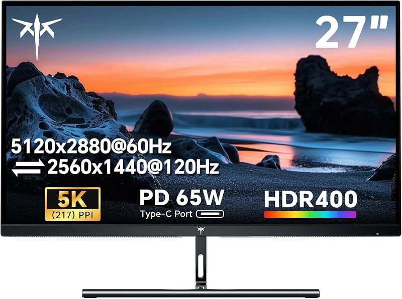 KTC 27 Inch 5K Monitor, 5120 x 2880 5K2K Monitor with 65W Type-C Port, Dual Mode Computer Monitors Compatible with Mac