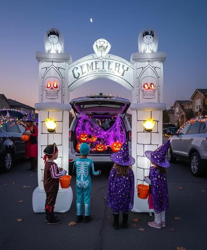 7.4FT Halloween Graveyard Trunk or Treat Car Decorations Kit for SUV , Inflatable Ghost Archway Garage Door Car