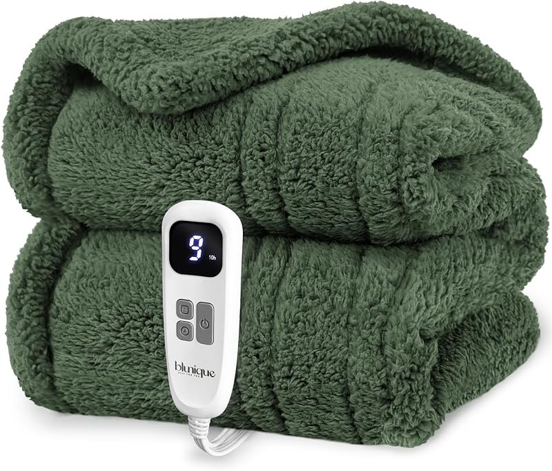 Heated Blanket Electric Blanket Throw - Fast Heating Blanket Throw Double Sided Sherpa Ultra Soft Cozy with 10 Heating