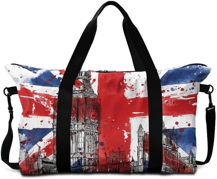 Union Jack Flag Travel Duffle Weekender Overnight Bags, Watercolor Big Ben Landmark Print 30L Large Capacity Luggage