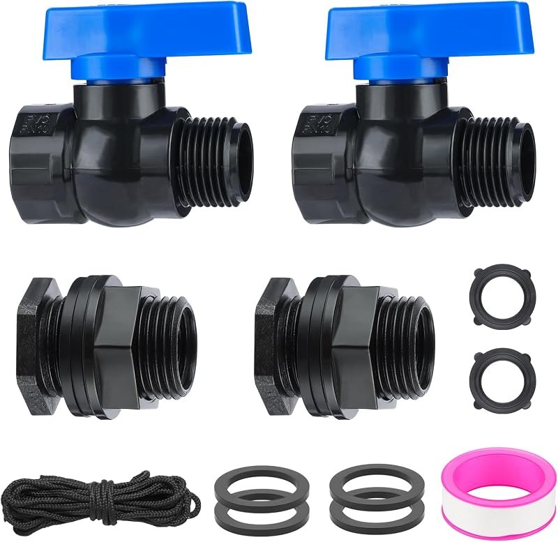 PVC Rain Barrel Spigot Kit 3/4" GHT Garden Diverter Kit With Bulkhead Fitting Garden Hose Faucet Thread Ball Valve for