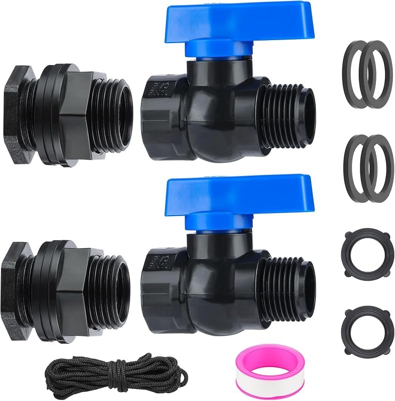 PVC Rain Barrel Spigot Kit 3/4 ", Garden Hose Shut Off Valve with Bulkhead Fitting, Rain Barrel Diverter Kit for Water