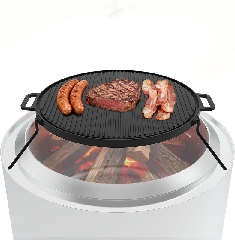 Reversible Cast Iron Griddle Grill Cookware for Solo Stove Bonfire 19.5" Fire Pit and Yukon 27" Fire Pit Accessories