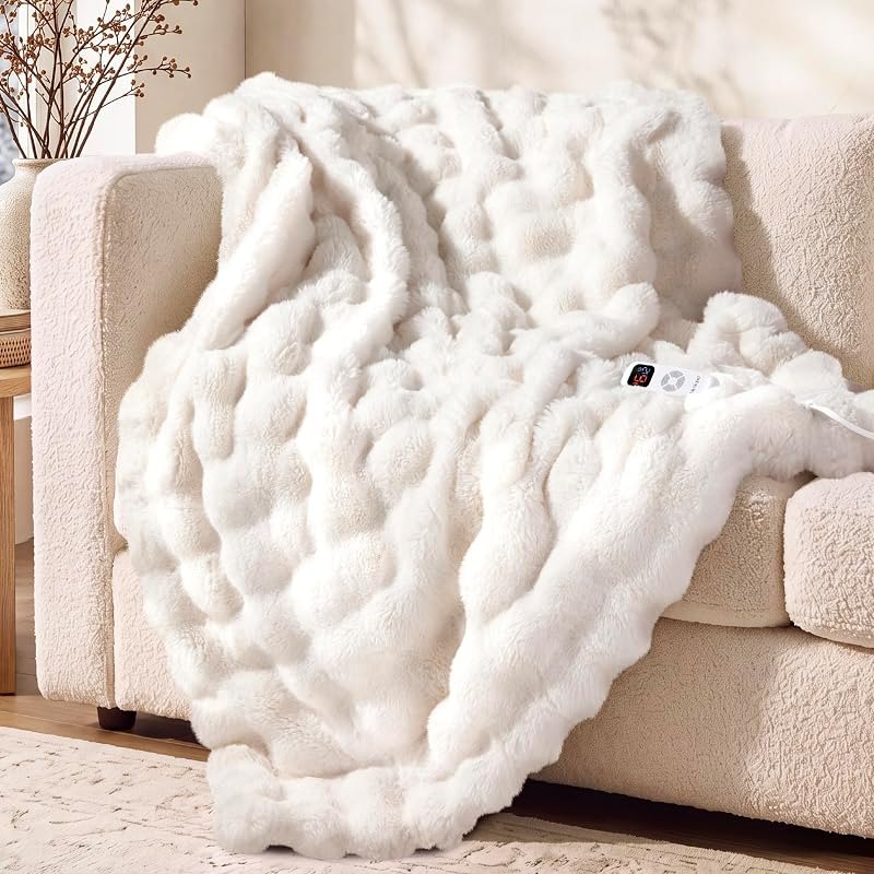 Electric Heated Blanket for Girls & Women, Soft & Luxurious,Faux Fur Heating Throw Blankets, 6 Heat Settings, Overheat