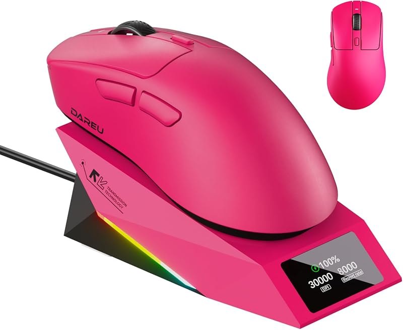 DAREU AE7 Pro Wireless Gaming Mouse with Charging Dock, 8K Polling, 30K DPI Custom P3950 Sensor, 62g Lightweight