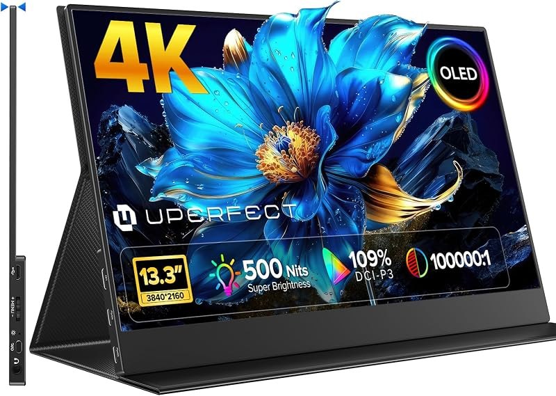 UPERFECT 13.3" 4K OLED Portable Monitor, 109% DCI-P3, 500 Nits Display — 13.3 inch portable monitor for inch portable