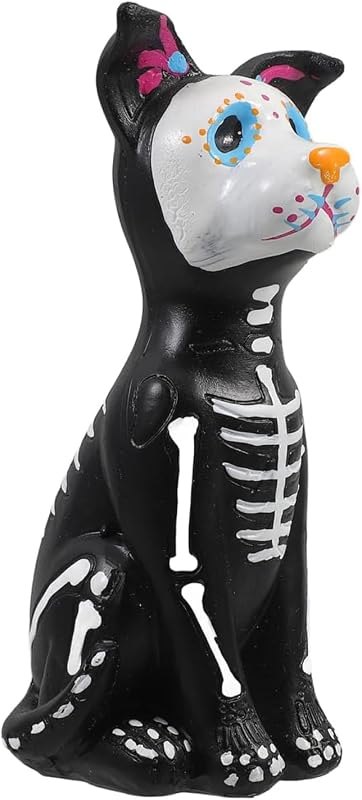 Day of The Dead Dog Figurine, Halloween Sugar Skulls Animal Statue Resin Skeleton Sculpture, Ofrenda Decorations for
