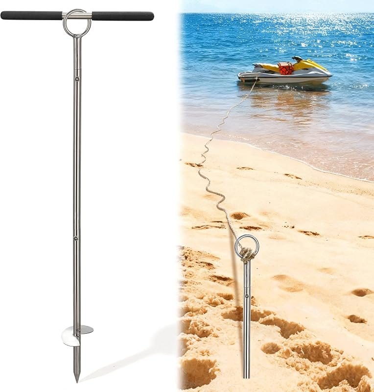 Sand Anchor for Boat, 304 Stainless Steel Beach Anchor for Kayak, Jet Ski, PWC, Small Boats, Single Spiral Screw-in