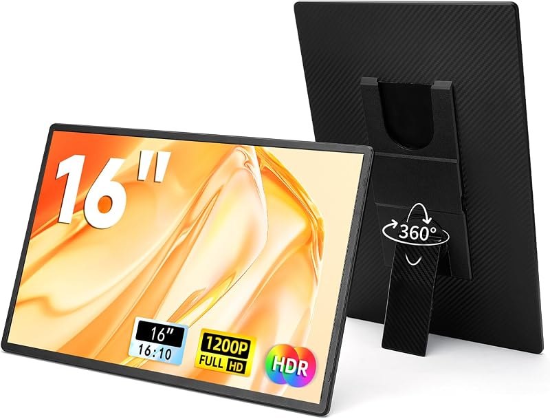 LOSC Portable Monitor for Laptop - 16" 1200P FHD Laptop Screen Extender 16:10 IPS Screen External Display with Stand