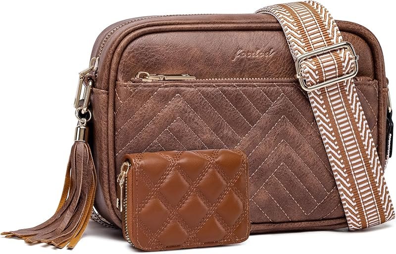 Crossbody Bags for Women Shoulder Handbags: Quilted Wallet Set Vegan Leather Purses with Tassel Adjustable Guitar Wide