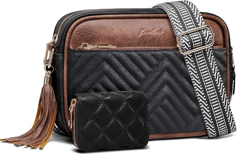 Crossbody Bags for Women Shoulder Handbags: Quilted Wallet Set Vegan Leather Purses with Tassel Adjustable Guitar Wide