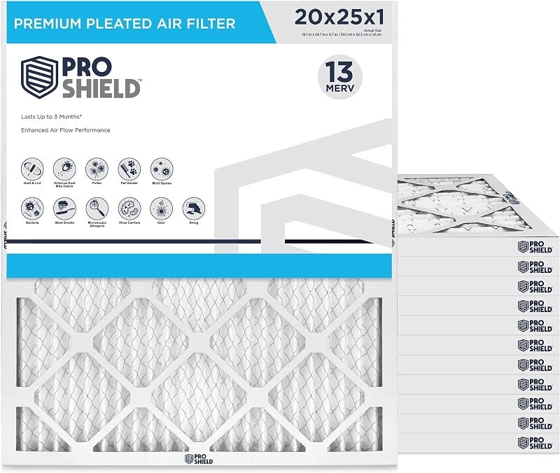 ProShield 20x25x1 MERV 13 Premium Pleated HVAC Air Filter, 12 Pack — best furnace filter 20x25x1 for furnace filter