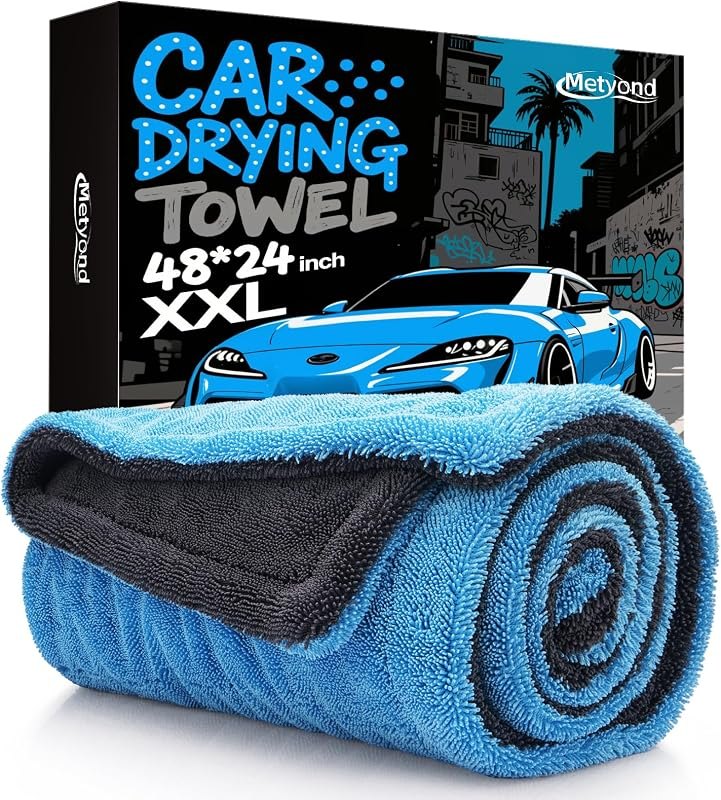 Metyond 48”x24” Car Drying Towel for Full-Sized SUV, Dual Sided Microfiber Car Cleaning Towel with Twisting Yarn