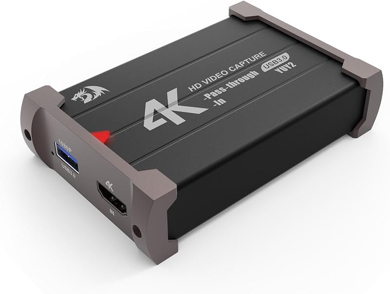 Redragon VC321 4K Video Capture Card, USB 3.0 1080p 60fps Video Capture, 4K HDMI Pass-Through, Zero-Latency Streaming