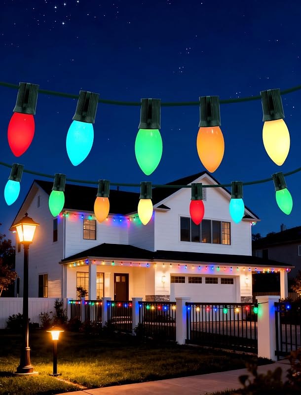 25FT Vintage C9 Christmas Lights Outdoor, 25L C9 String Lights, Multicolor — copper wire christmas lights for copper
