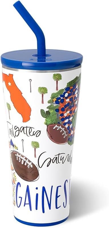 Swig Life 32oz Insulated Straw Tumbler with Lid, Saturdays In Gainesville — 32 oz stainless tumbler for stainless