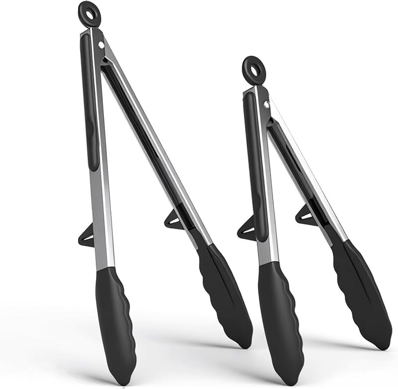 Kitchen Cooking Tongs Set, 9" & 12", Black, 2 Pack — kitchen tongs for kitchen tongs