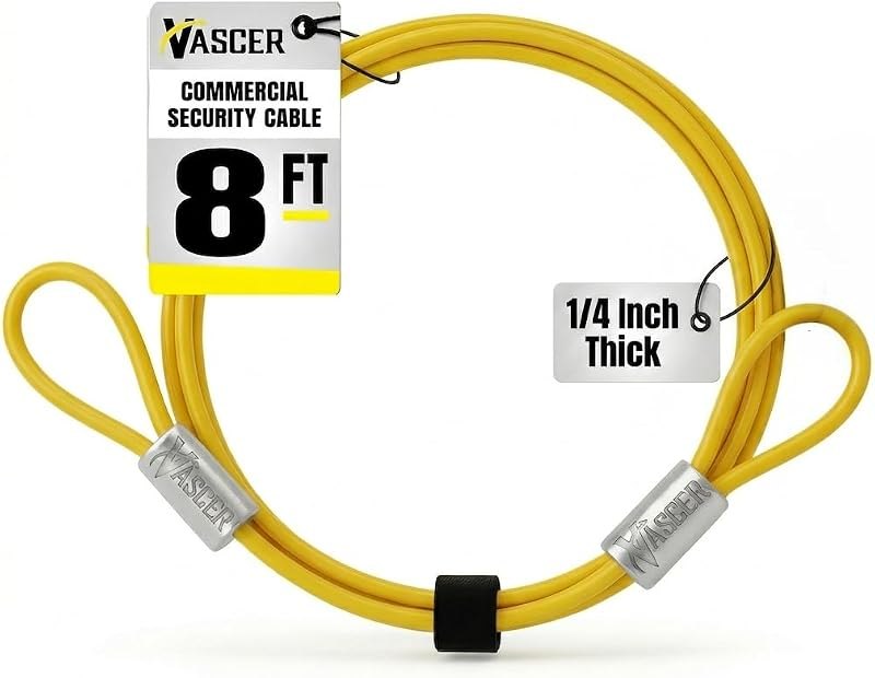 Vascer Heavy Duty Anti-Theft Security Cable - 1/4” x 8ft PVC Coated Galvanized Steel Braided Cut-Resistant Lock Cable