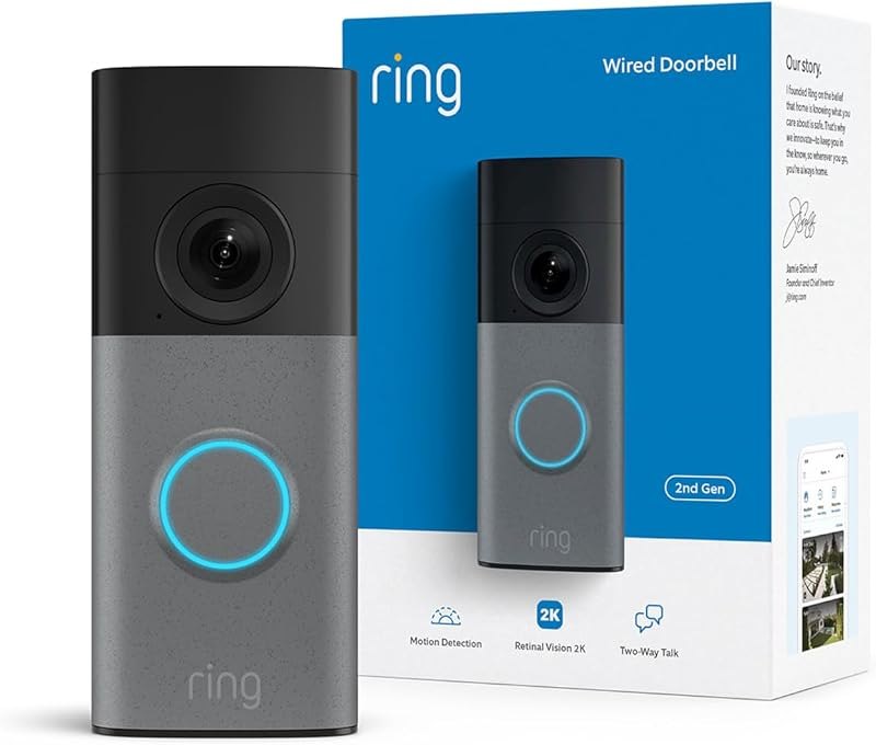 Wired Doorbell 2K (newest model), Retinal 2K with wide-angle video, up to 6x Enhanced Zoom, and Two-Way Talk, Speckled