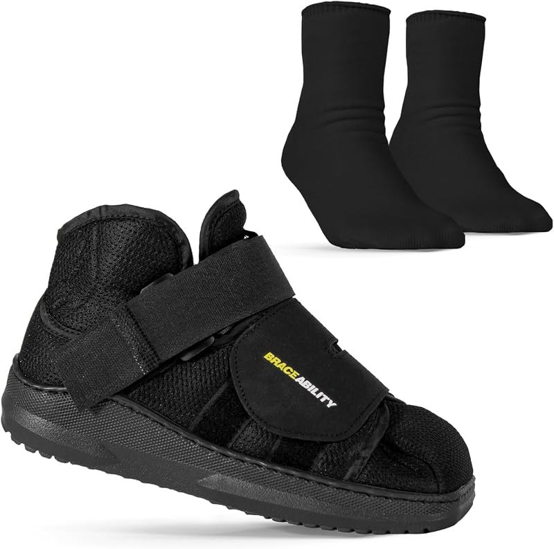 BraceAbility Closed Toe Post-Op Shoe + Medical Walking Boot Sock Liners Bundle - Medical Broken Toe Cast Boot Thick